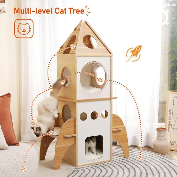 cenadinz 54 in. Height Modern Cat Tree Rocket Shape Wood Cat Tower