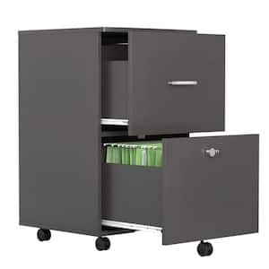 2-Drawer Dark Gray 26 in. H x 17 in. W x 18 in. D Wood Vertical File Cabinet with Lock