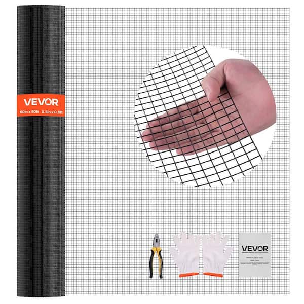 Hardware Cloth 60 in. W x 0.04 in. H Black Vinyl Free Standing Garden Galvanized Vinyl Coated 1 (Pack)-50 ft. L