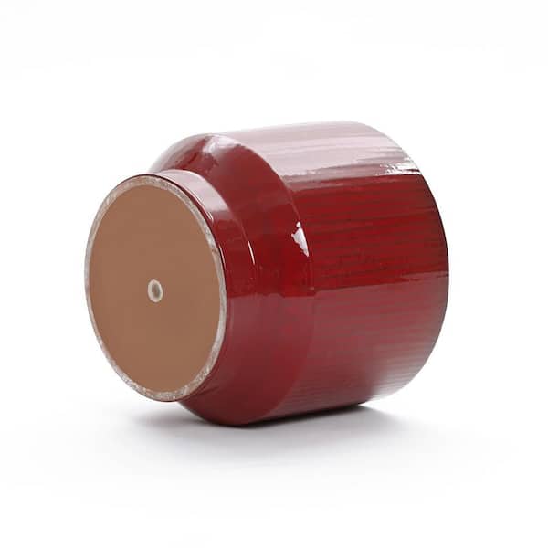 LuxenHome 12.4 in. Red Wine Round Ceramic Floor Planter WHPL2254-L