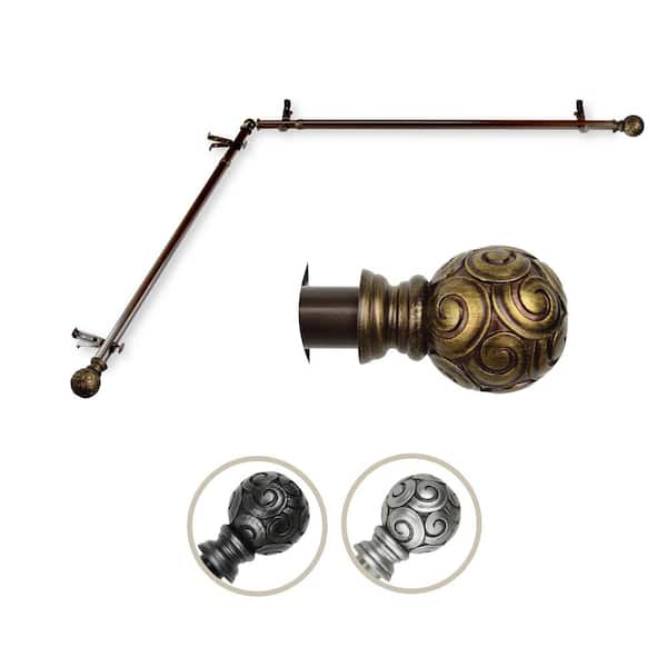 Rod Desyne 13/16" Dia Adjustable 66" to 120" Single Corner Window Curtain Rod in Cocoa with Bonbon Finials