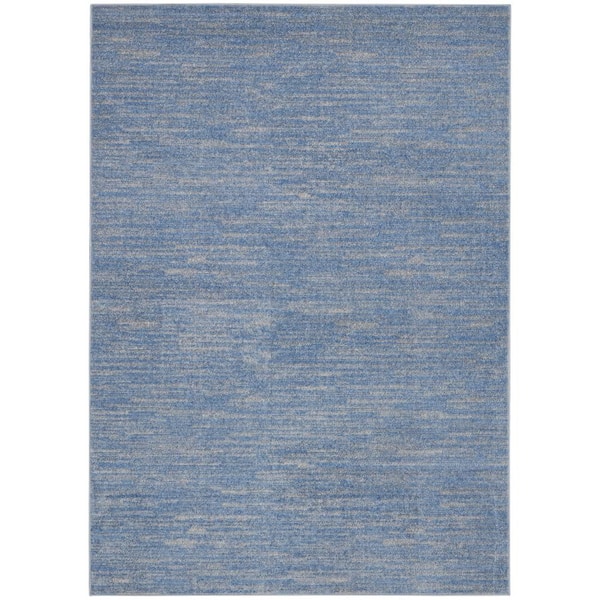 Essentials 4 ft. x 6 ft. Blue/Gray Solid Contemporary Indoor/Outdoor Patio Area Rug