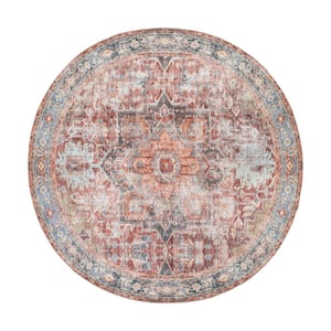 Traditional Distressed Machine Washable Area Rug Multi 8 ft. Round