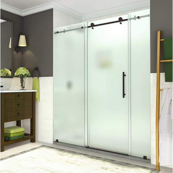 Aston Coraline 68 in. to 72 in. x 76 in. Frameless Sliding Shower Door with Frosted Glass in New Bronze