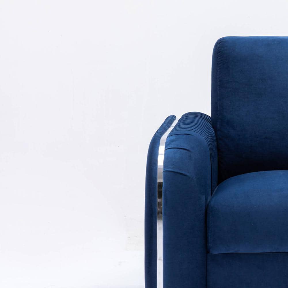 Wenona Blue Velvet and Wood Accent Chair