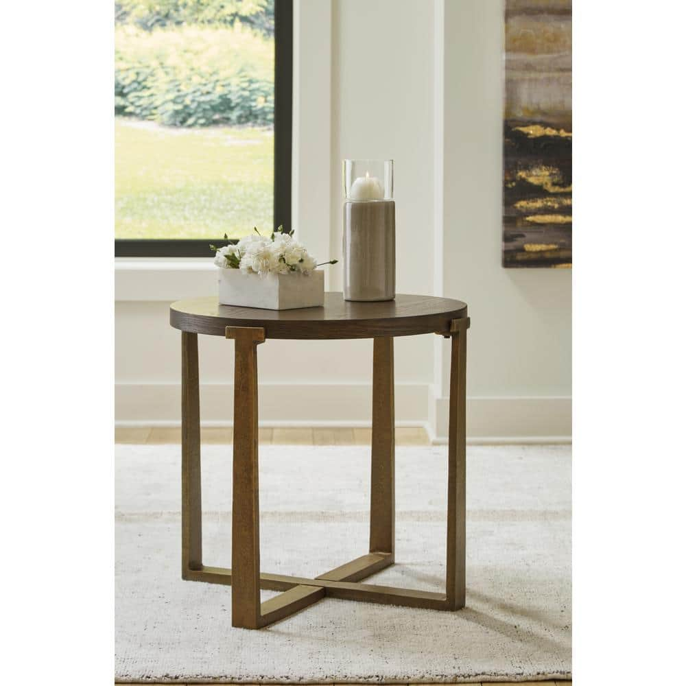 UPC 024052812473 product image for Balintmore 23.5 in. Brown Round MDF End Table with Cross Base | upcitemdb.com