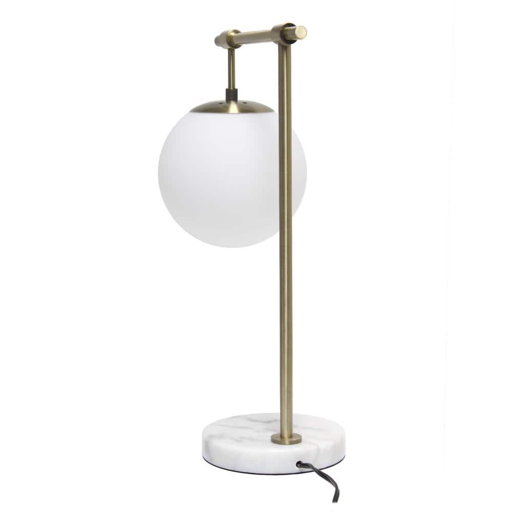 21" White Globe Shade Table Lamp with Marble Base and Brass Arm