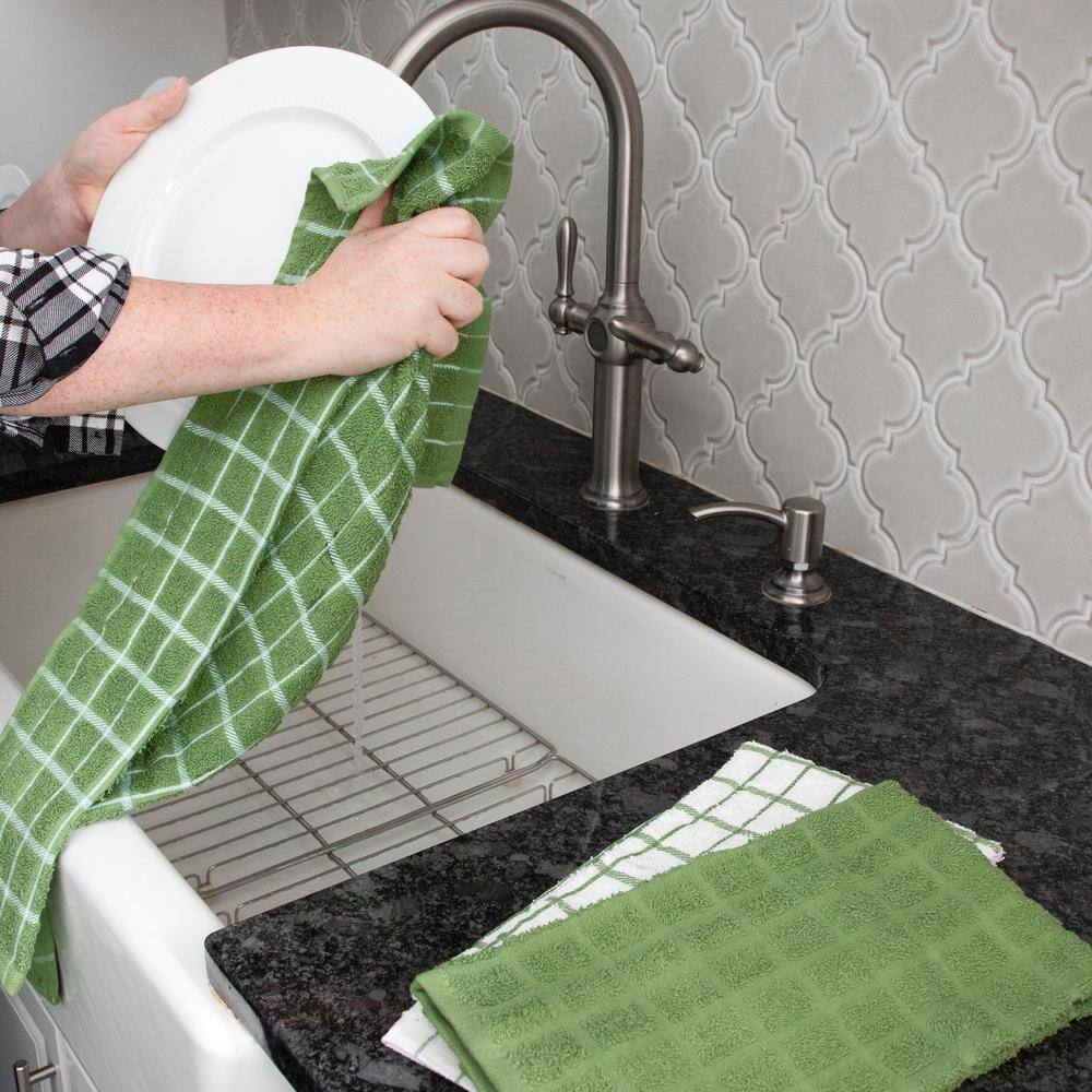 Green and White Cotton Terry Kitchen Towel and Dish Cloth Set, 9-Piece