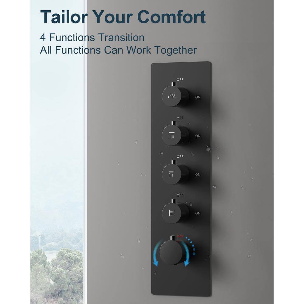 Matte Black 20" LED Ceiling Shower System with Bluetooth Speaker