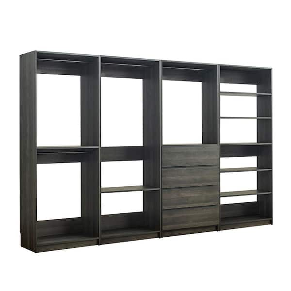 Klair Living Prosper 128 in. W Gray Tower System Freestanding-Shelf Walk-in Wood Closet System