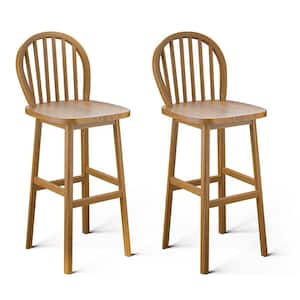 44 in. Natural Spindle-Back Bar Height Rubber Wood Kitchen Chairs Bar Stools with Set of 2