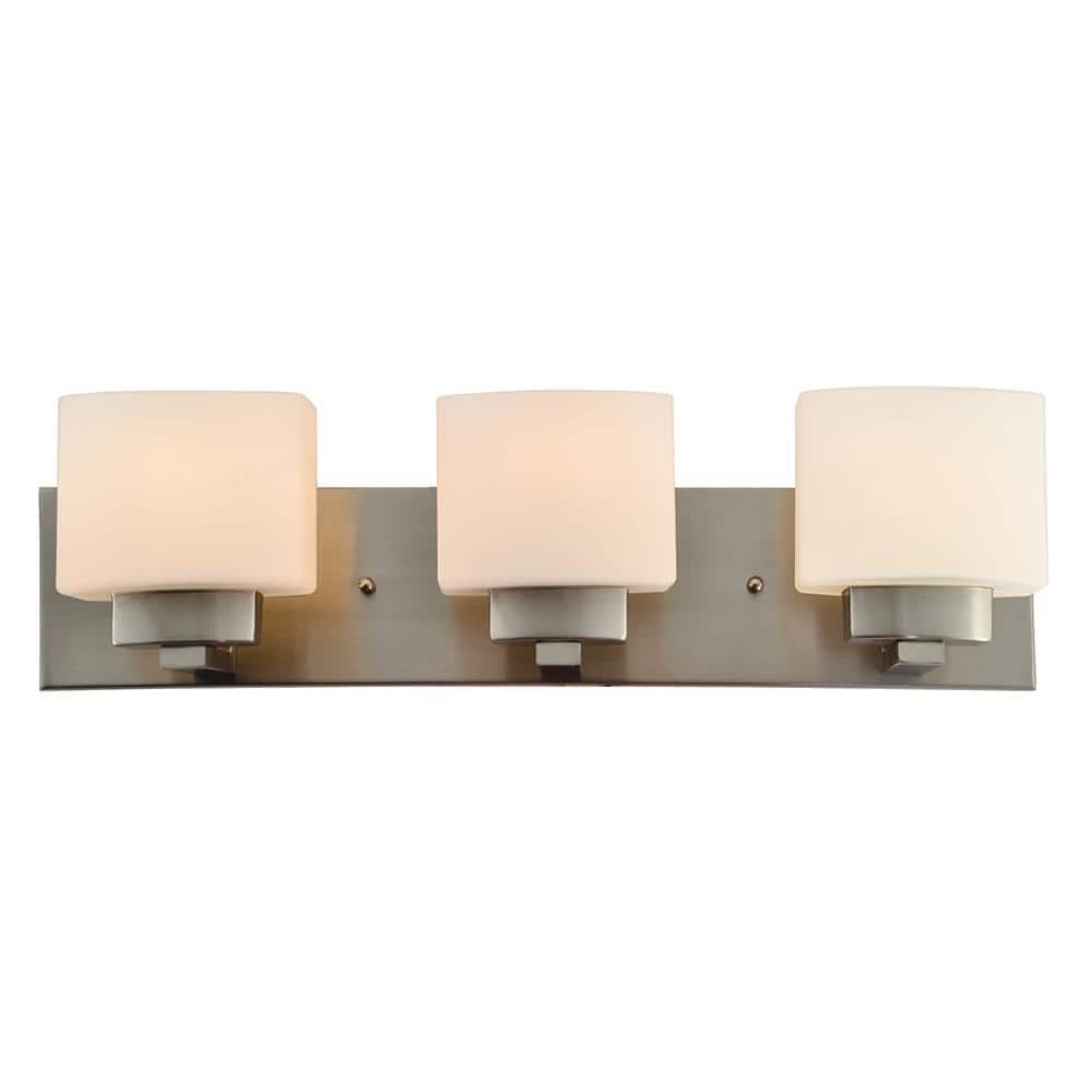 Dove Creek 3-Light Vanity Light in Satin Nickel with White Geometric Glass