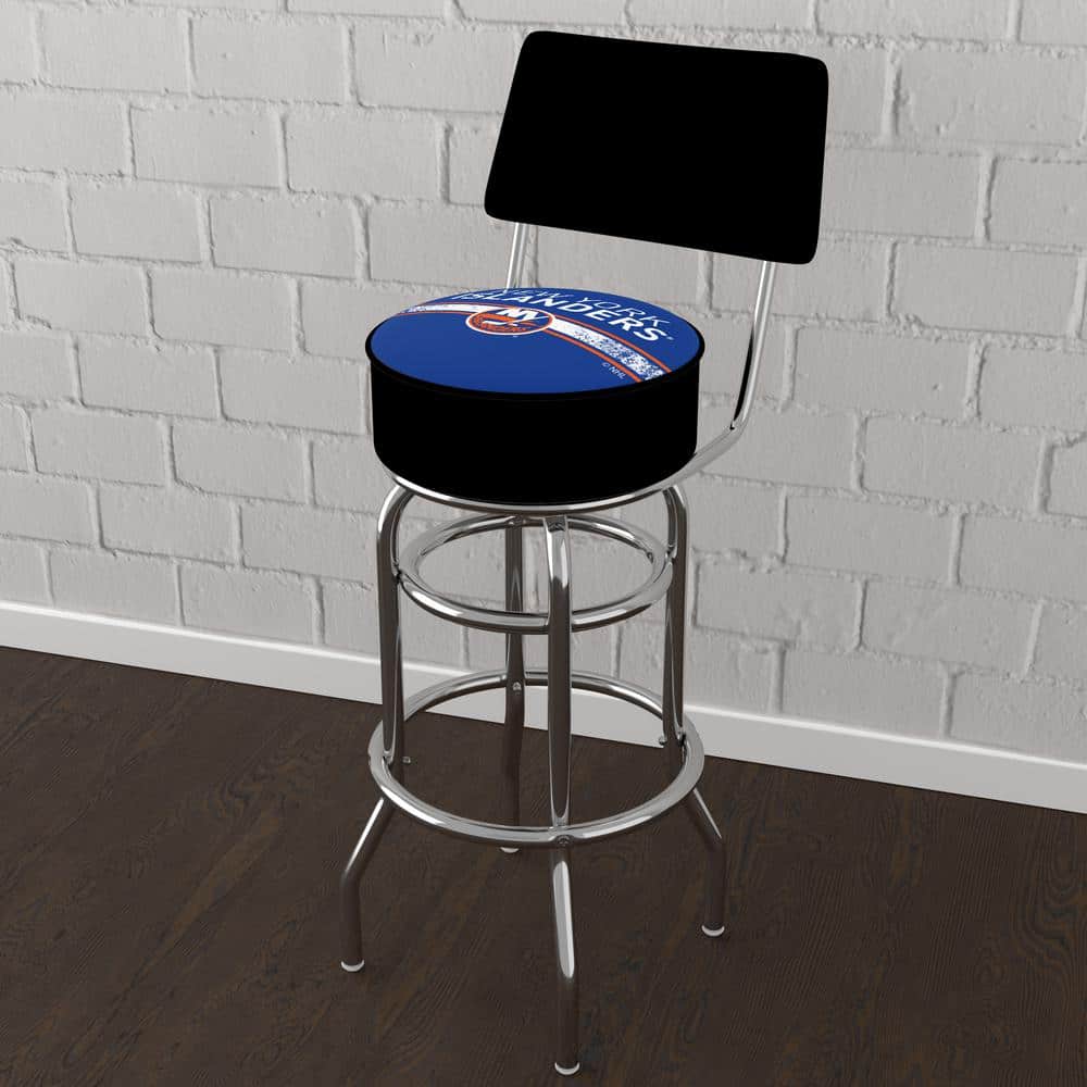 New York Islanders Logo 31 in. Blue Low Back Metal Bar Stool with Vinyl Sea