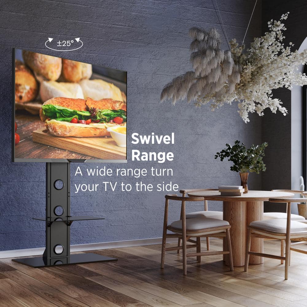 Black Metal and Glass Swivel TV Stand with Mount