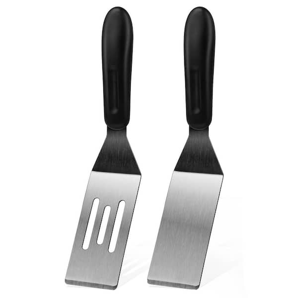 Stainless Steel Metal Mini Serving Spatula Set Silver Slotted and Solid Blade Spatulas for Kitchen 2 Piece