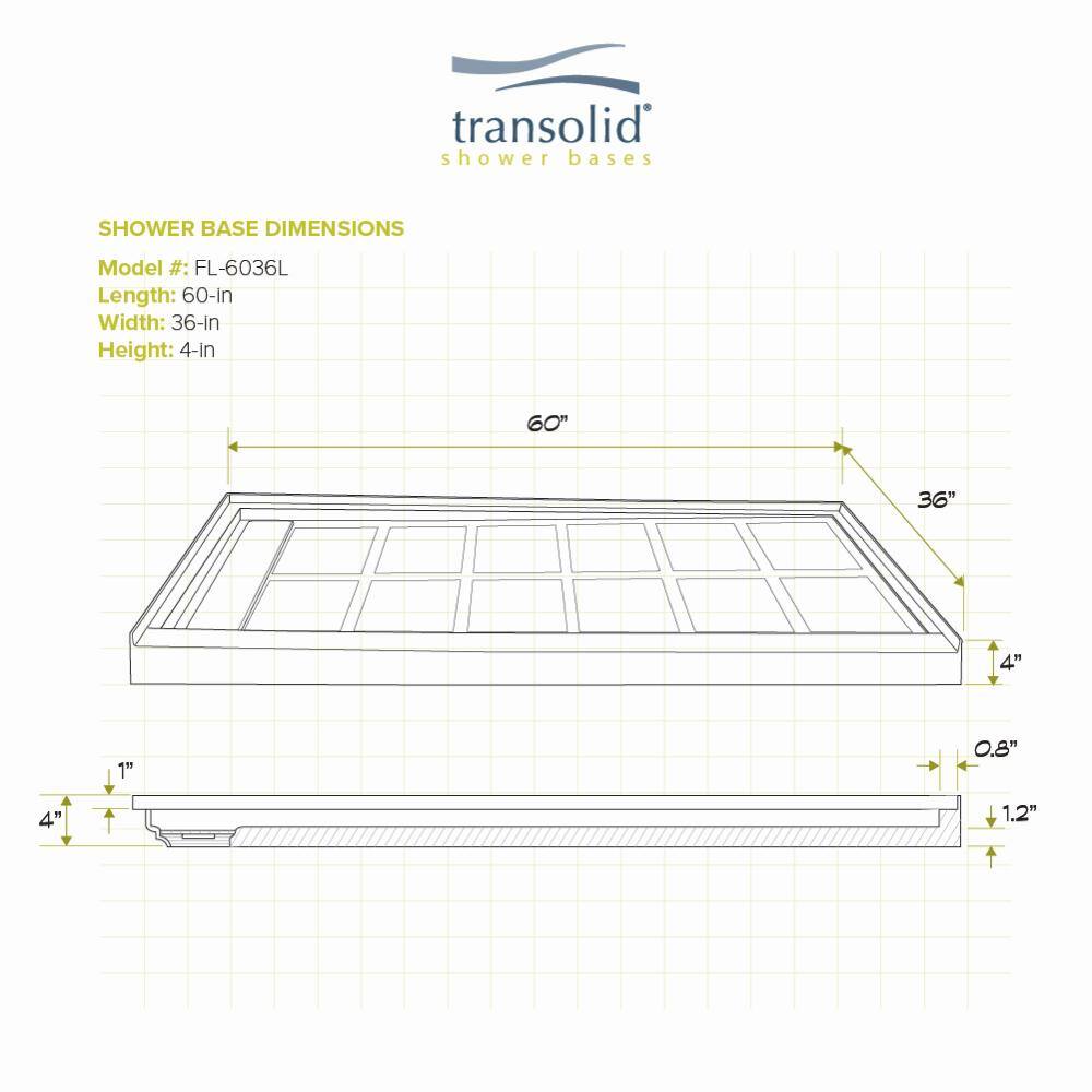 White Rectangular 60" x 36" Shower Base with Left Drain