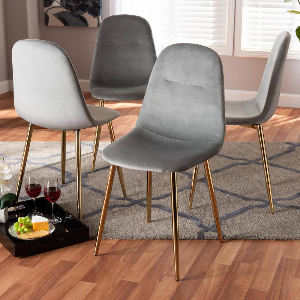 Elyse Grey Velvet and Gold Metal Dining Chairs Set of 4