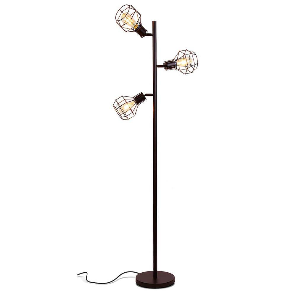 Robin Adjustable 3-Head Industrial Black LED Floor Lamp with Vintage Edison Bulbs