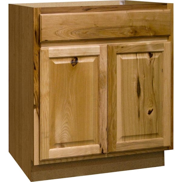 Hampton Bay Hampton 30 in. W x 24 in. D x 34.5 in. H Assembled Base Kitchen Cabinet in Natural Hickory with Drawer Glides