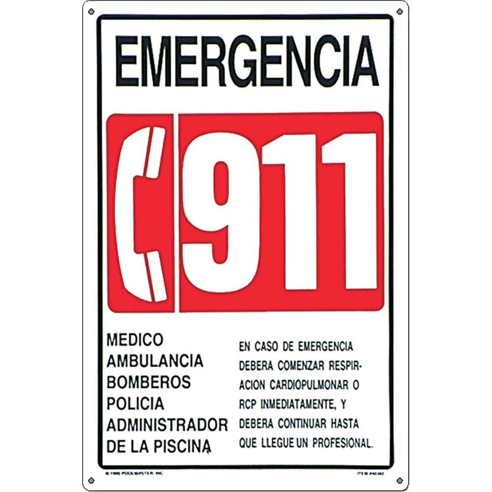 Poolmaster Spanish Language Emergencia 911 Swimming Pool and Spa Sign