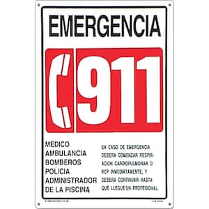 Spanish Language Emergencia 911 Swimming Pool and Spa Sign