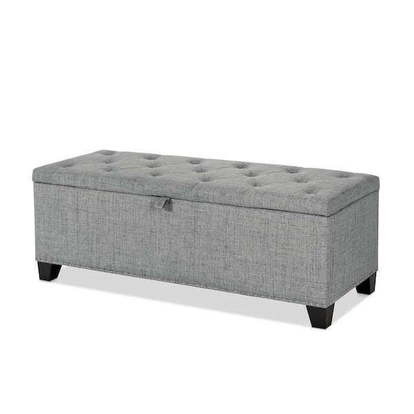 Cole Linen Gray 48 in. Upholstered Bedroom Bench with Storage