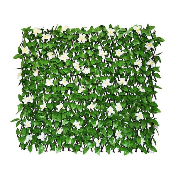 25 in. x 118 in. Expandable Fence Privacy Screen, Faux Ivy Fencing Panel for Balcony Patio Outdoor (White Flowers)
