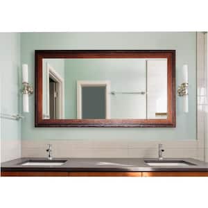 34 in. W x 67 in. H Framed Rectangular Bathroom Vanity Mirror in Medium Brown Wood