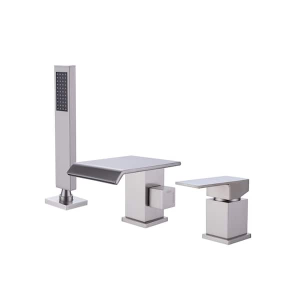 Bathtub 1 Handle Bidet Faucet with Sprayer, with Hand Shower Deck Mount Waterfall Tub Spout Set in Silver