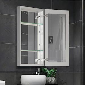 12 in. W x 24 in. H Sliver Aluminum Recessed/Surface Mount Bathroom Medicine Cabinet with Mirror, 2-Glass Shelves