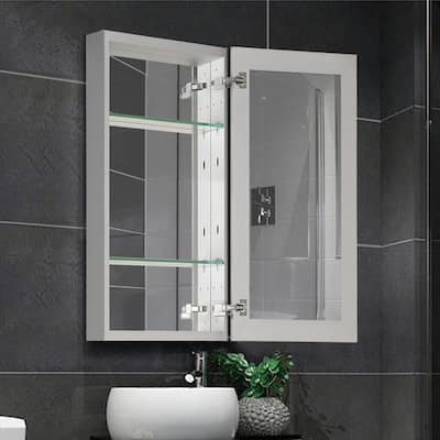 Basicwise Wall Mount Bathroom Mirrored Storage Cabinet with Open Shelf, 2  Adjustable Shelves Medicine Organizer Furniture, White QI004506.WT - The  Home Depot