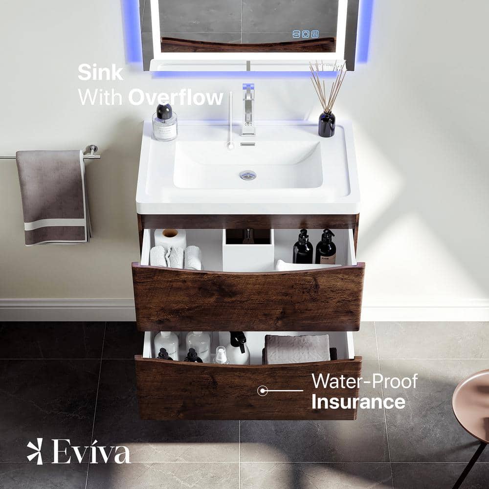 Eviva Smile 30" Rosewood Wall-Mount Bathroom Vanity with Acrylic Sink