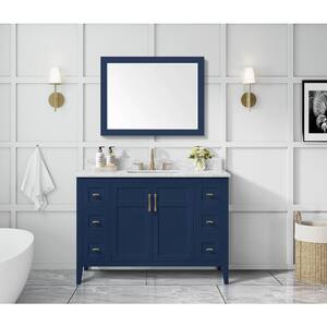 Sturgess 49 in. W x 22 in. D Bath Vanity in Navy Blue with Marble Vanity Top in Carrara White with White Basin