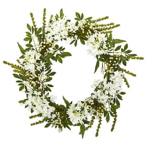 24 in. Indoor White Mixed Floral Artificial Wreath