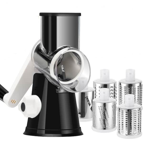 Black Rotary Cheese Grater with 5 Blades Hand Crank Mandoline Slicer Shredder for Cheese Vegetables Nuts