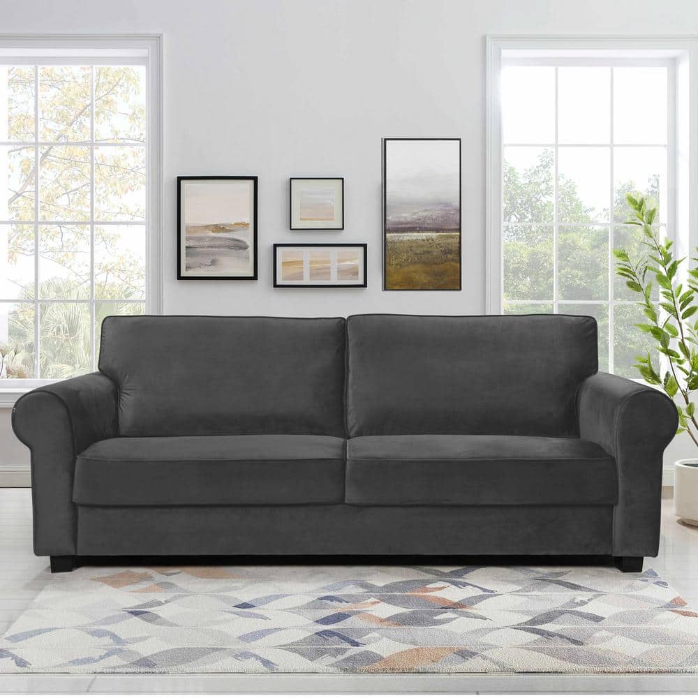 MINIMORE Reva 86.2 in. W Round Arm Velvet MidCentury 3Seat Straight