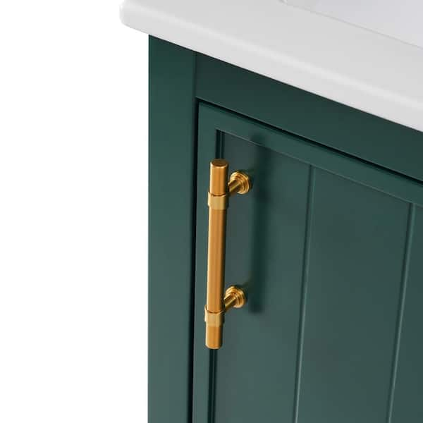 20 in. x 16 in. x 34 in. Freestanding Small Bathroom Vanity Cabinet in  Green with White Caremic Sink Top, Storage Rack