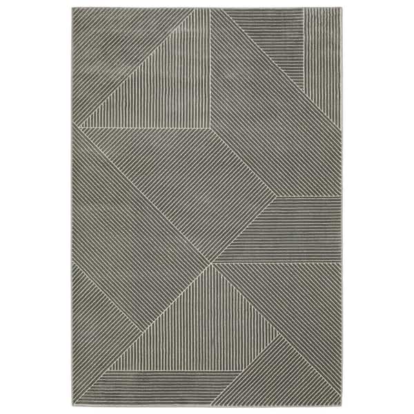 8 X 11 Gray, Ivory Geometric Washable Area Rug Runner Rug