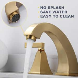 8 in. Widespread Deck Mounted Double-Handle Bathroom Faucet with Pop-up Drain Assembly in Brushed Gold