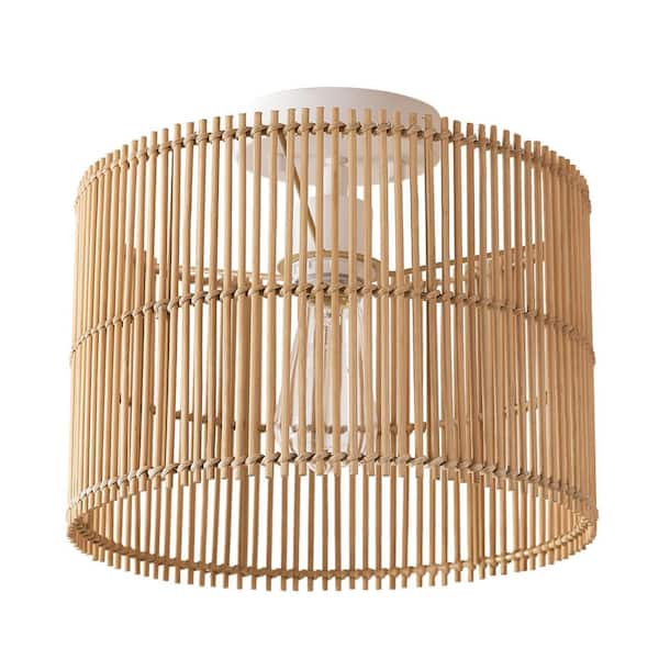 Globe Electric 11.75 in. 1-Light Matte White Semi-Flush Mount Ceiling Light with Natural Bamboo Shade