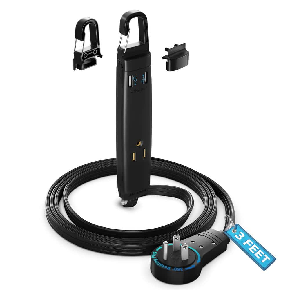 3 ft. 16/3 Light Duty Indoor Extension Cord with 360° Rotating Flat Plug 3-Outlet with Hook and USB, Black price history on PriceWatchPro