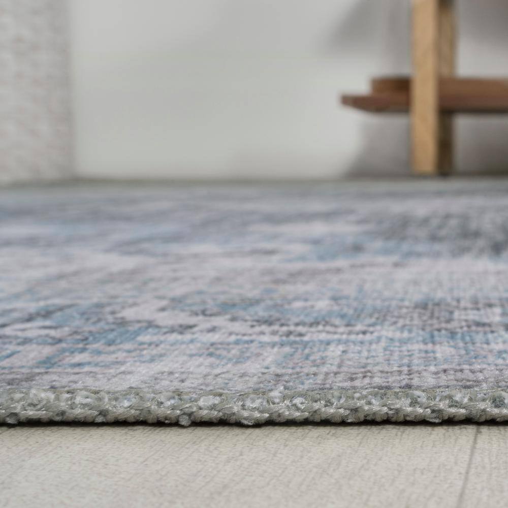 Gray and Blue Chenille Medallion Washable Area Rug
