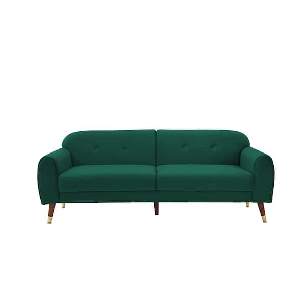 Spaco 75.5 in. Green Velvet 2-Seats Loveseat with Button Decoration and Detached Arms