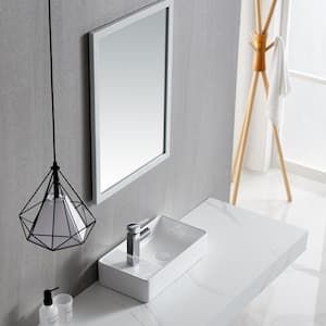 17.88 in. W White Ceramic Rectangular Above Counter Wall Mounted Vessel Sink with Pop Up Drain and Faucet Hole