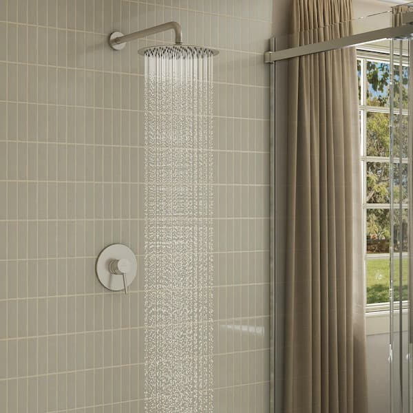  1-Spray Patterns Round 10 in. Single Function Wall Mount Fixed Shower Head in Brushed Nickel