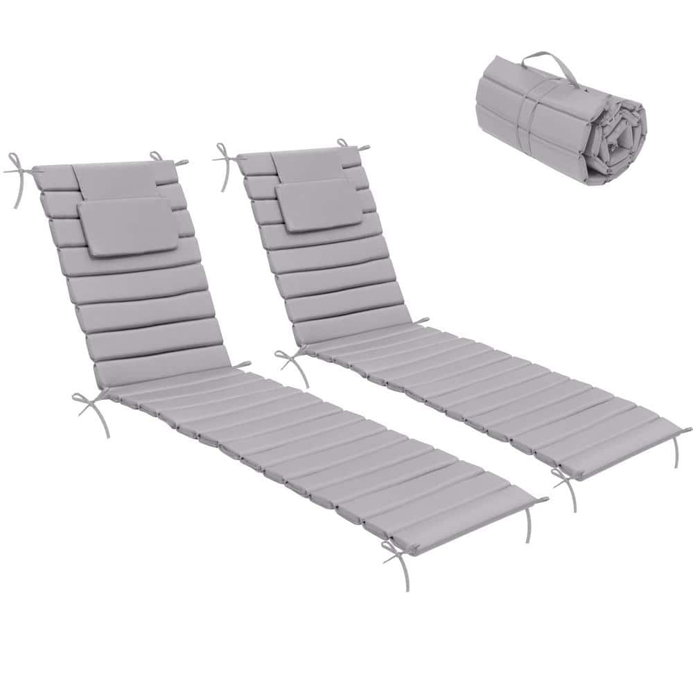 80 in. x 26 in. 2-Piece Outdoor Chaise Lounge Cushion with Headrest and Tie