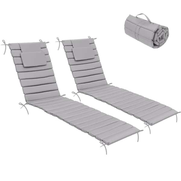 Unbranded 80 in. x 26 in. 2-Piece Outdoor Chaise Lounge Cushion with Headrest and Ties in Light Gray