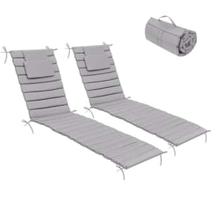 80 in. x 26 in. 2-Piece Outdoor Chaise Lounge Cushion with Headrest and Ties in Light Gray