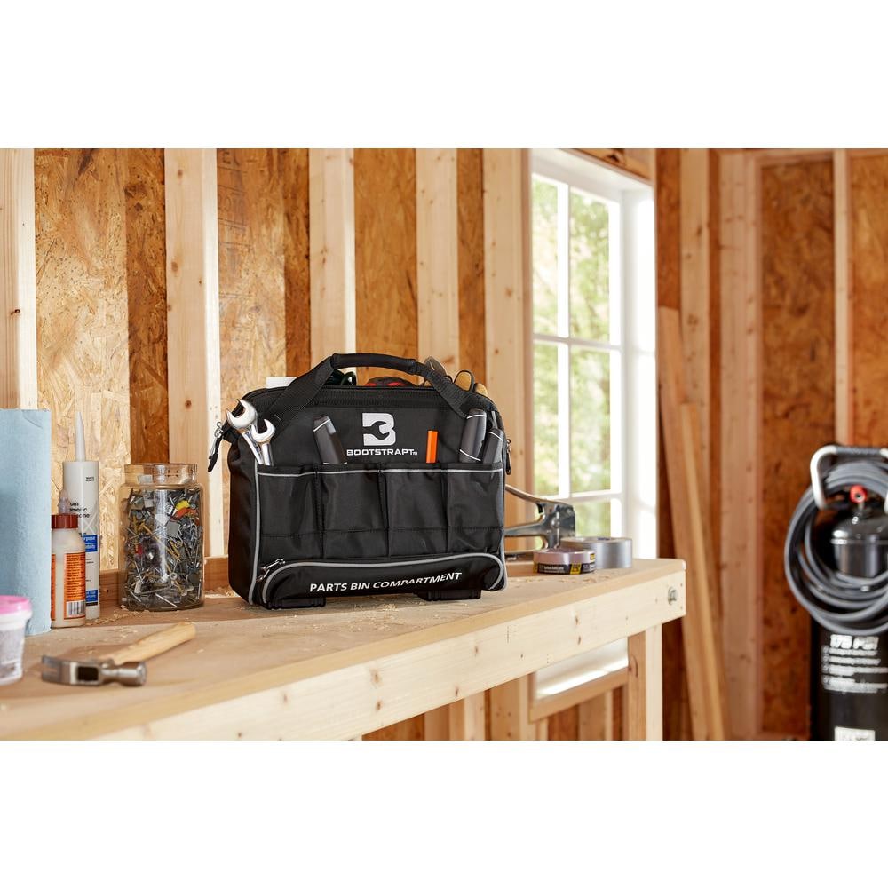 15 in. Black Heavy Duty Tool Duffle Bag with Integrated Parts Bin