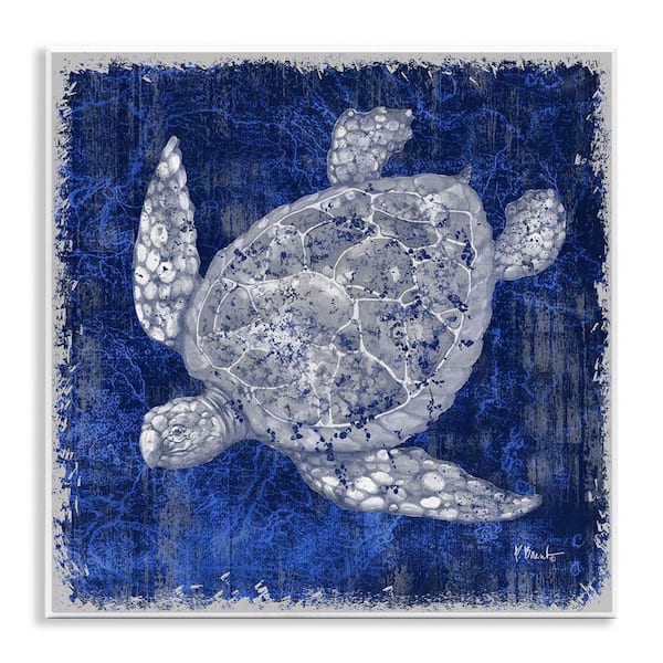 Rustic Indigo Turtle by Paul Brent Unframed Coastal Graphic Art Print 12 in. x 12 in.